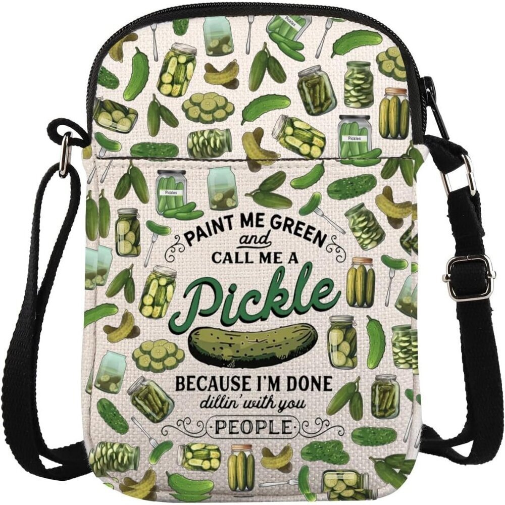 Funny Pickle Crossbody Bag Cotton Compact Food Gift for Pickle Lovers